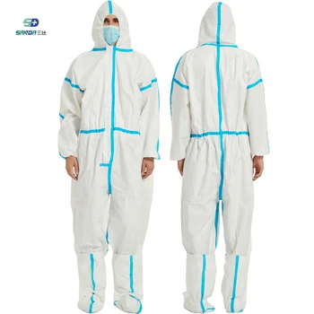 XXL SMS NonWoven Hooded 50gsm PPE Disposable PP PE Protective Waterproof White Type 5 6 Coverall suit