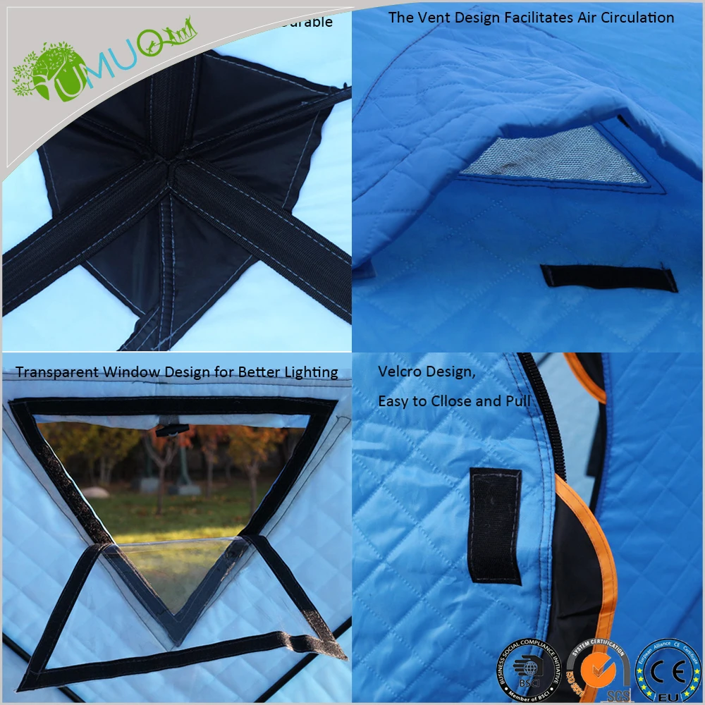 YumuQ 7,2 'x 7,2' x 7 'Изолированная стеганая палатка для зимней подледной рыбалки на 3-4 человека, водонепроницаемая и ветрозащитная палатка для подледной рыбалки