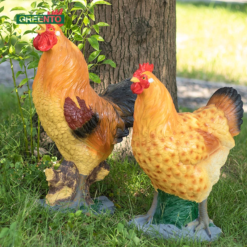 Cock & Hen Style LED Animals Lamp Creative Outdoor Garden Lights Garden Light for Balcony Yard Decoration Solar Resin Lamp