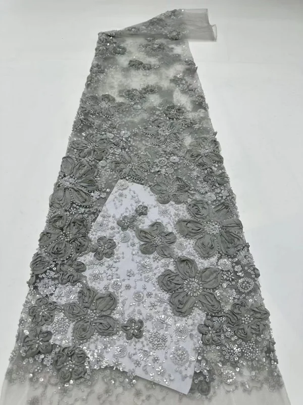 Wholesale Glitter Bridal Lace Fabric With Pearl Organza 3D Beads Embroidery  Crystal Sequins Lace Fabric for Wedding Dress