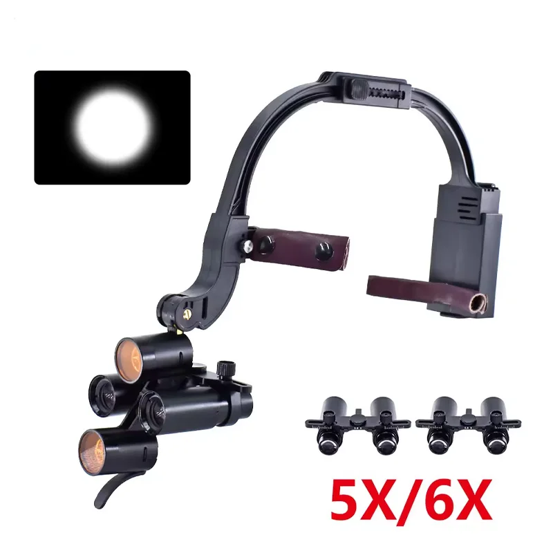 5x/6x/2.5x/3.5x Complete Set Dental Loupes With 5W LED Headlamp Medical Magnifier Wireless Surgical Headlight