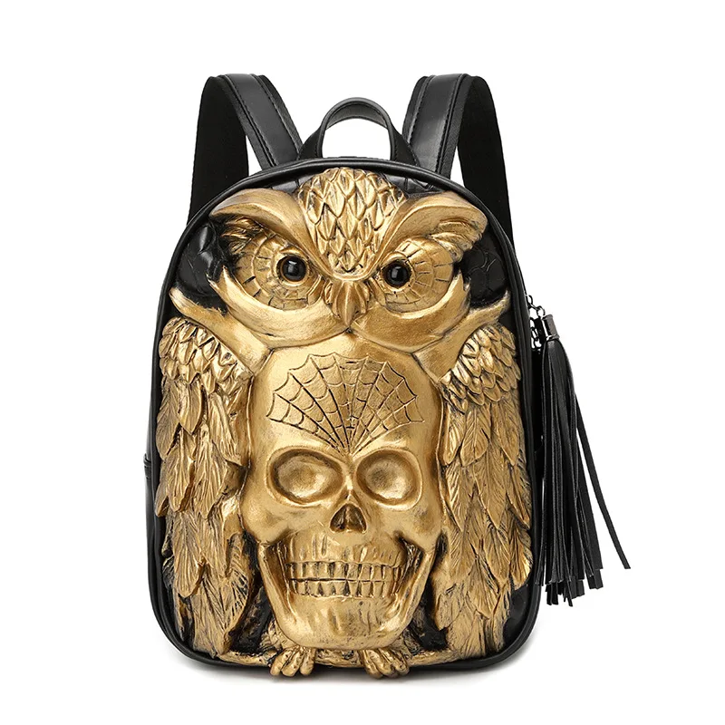 3D Embossed Owl Skull Backpacks for Women Travel Bags Unique  display picture 2