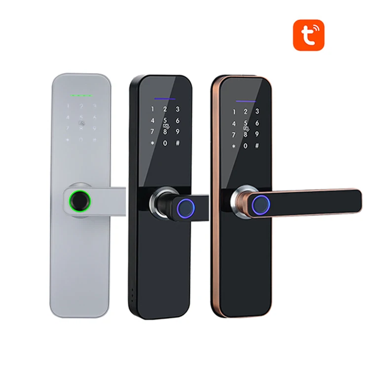Smart Home Tuya TTLock WiFi Remote Keyless Entry Fingerprint Biometric Intelligent Door Handle Lock for Airbnb Office Bedroom