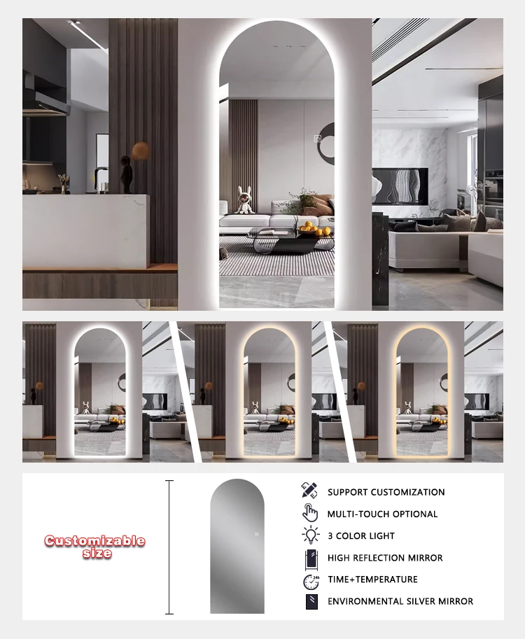 product home standing bedroom dressing led luxury floor mirrors wall full large led full length backlit mirror-7