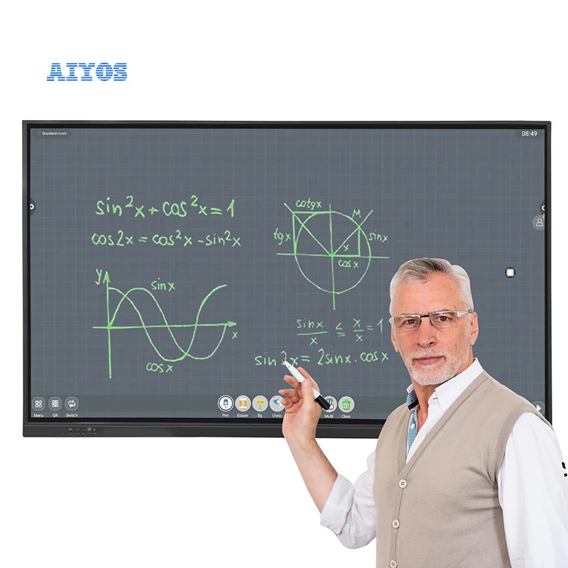 AIYOS ODM 4K Android OPS 55 65 75 85 98 Inch Interactive Display Smart Board Touch Screen Monitor Interactive Whiteboard