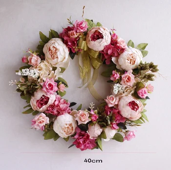 Peony simulation wreath hanging decoration pink silk flower wreath door lintel floral decoration wedding peony wreath