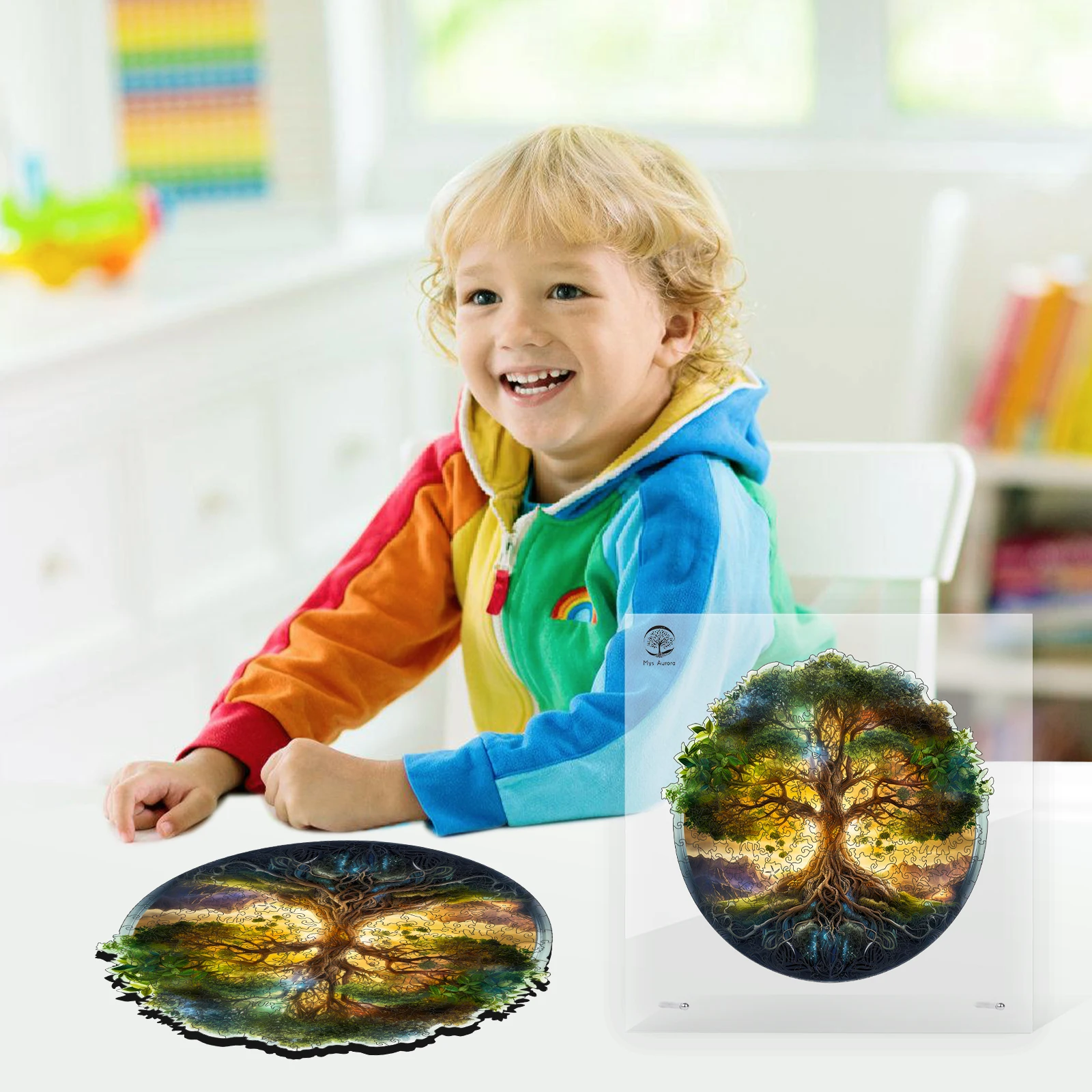 Factory Direct Sales Support Customization Animal Shaped Tree of Life Kids Toys Wooden Jigsaw Puzzles for Family Game Play