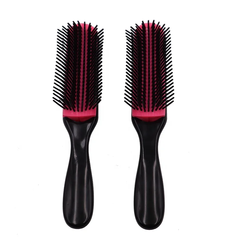 Professional custom nylon needle pink mini 9 row curly detangling plastic hair brush for natural hai