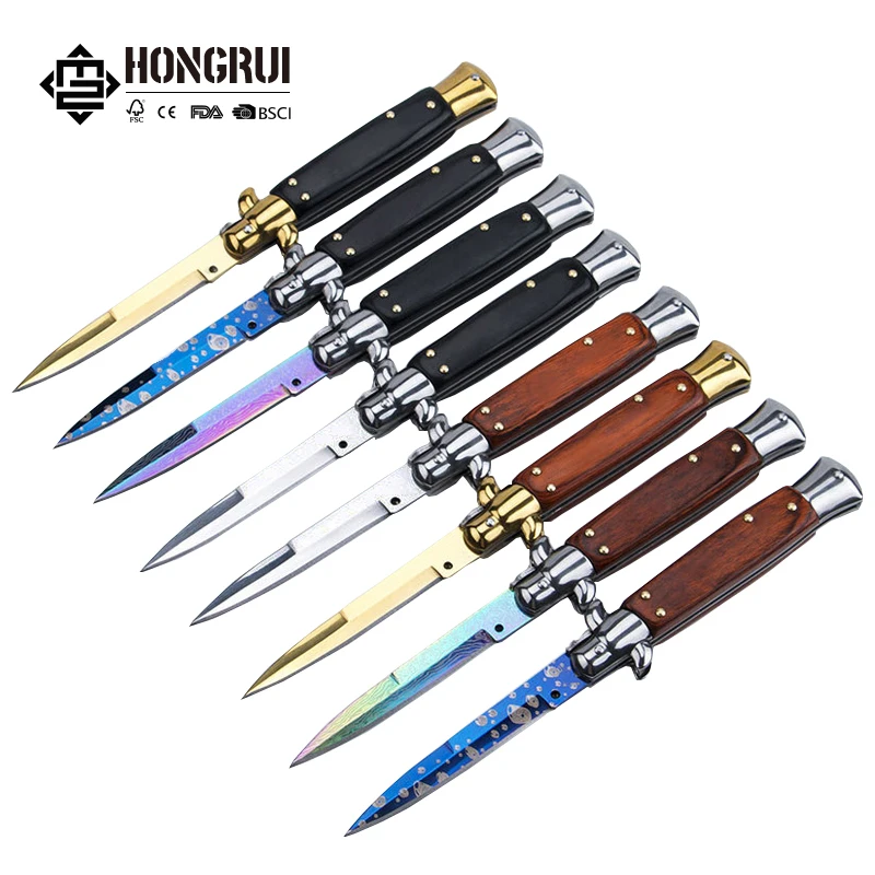 Hongrui Italian Style Single Edge Pocket Knife Stainless Steel Tactical Folding Multi Tools Outdoor Camping Hunting 440 Blade