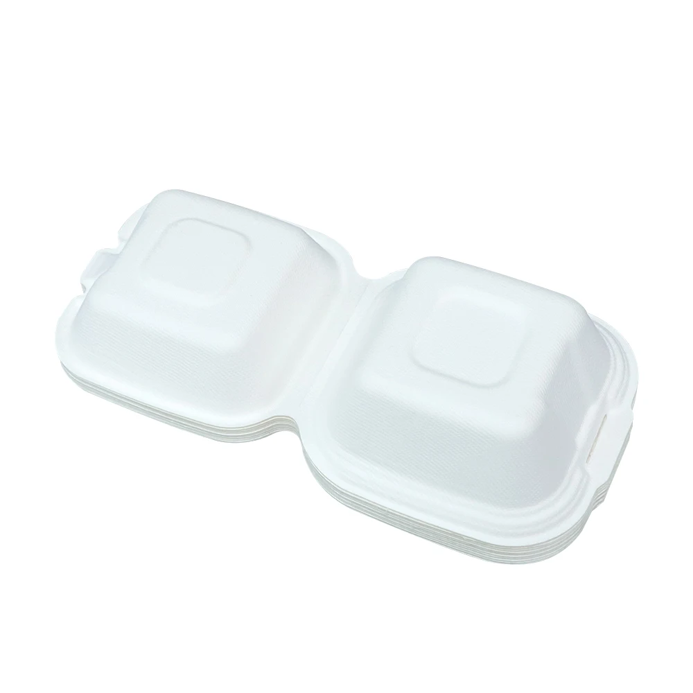 Factory Direct Price Biodegradable Sugarcane Clamshell Sugarcane Bagasse Burger Box for Food Container