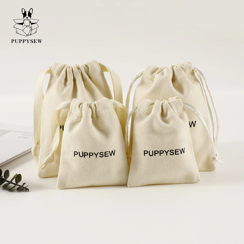 PUPPYSEW Sacs à cordon en coton beige Sacs à cordon pour bijoux, Emballage  cadeau personnalisé pour bijoux Pochette avec logo