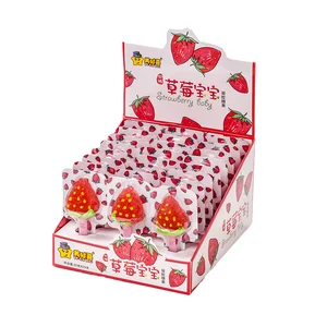Wholesale Chinese Exotic Sour Sweet Strawberry Jelly  Candy Bar Box Sour Sweet Snack Fruit Lollipops