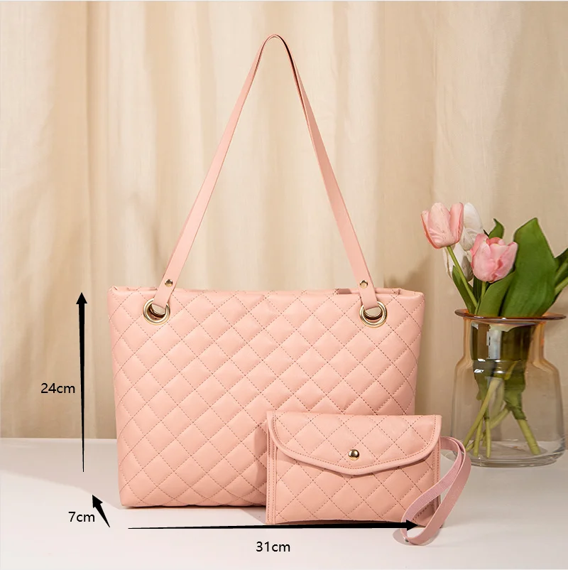 Wholesale Ladies Handbags 2pcs Set Fashion Casual Pu Leather Purses And Shoulder Handbags For