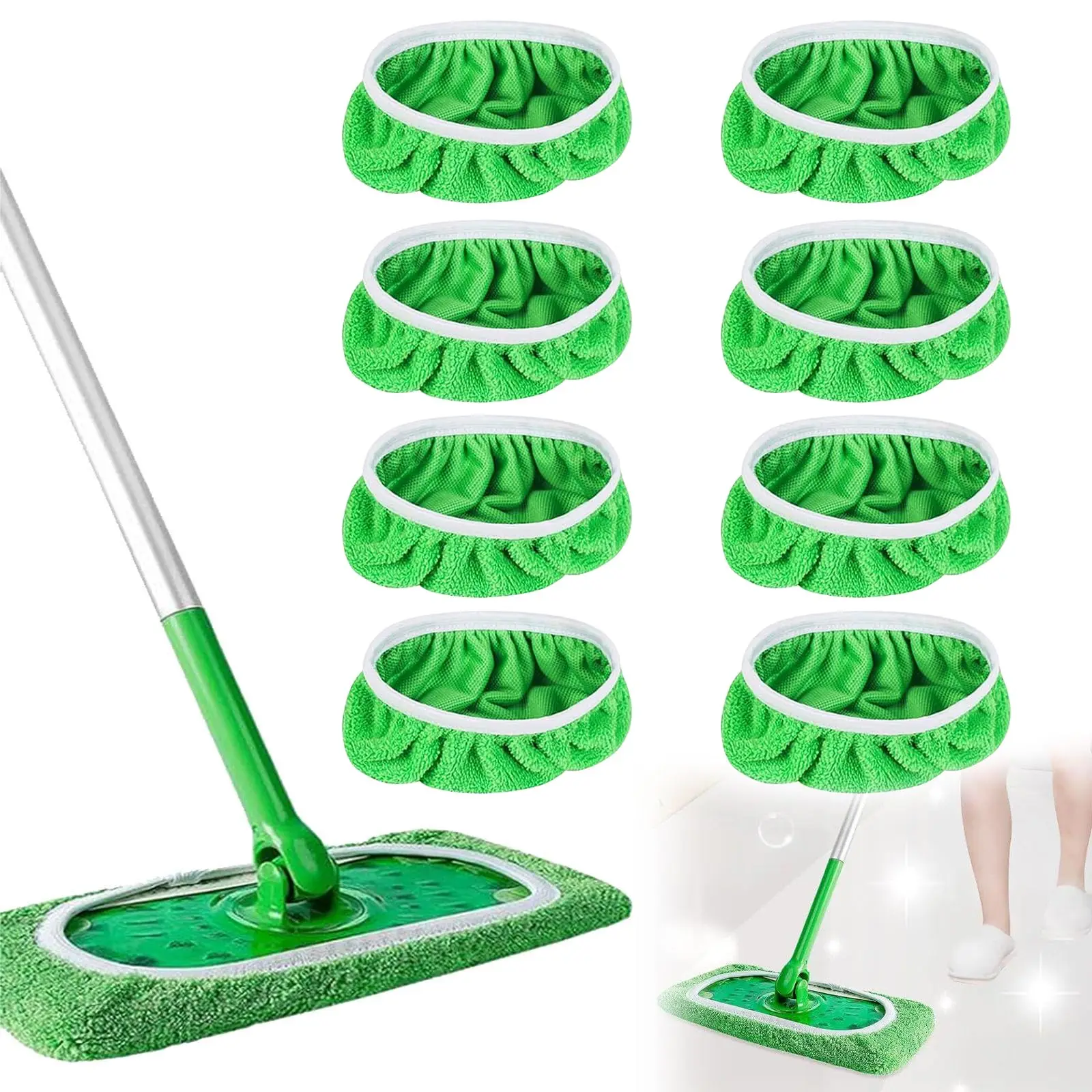 6 Tampons Vadrouille Microfibre Réutilisables - Universels Pour Nettoyage Sec Et Humide