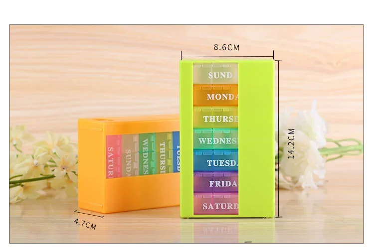 Customized Color PP Material Weekly Journey Vitamin Medicine Organizer 7 Days Weekly Pill Box