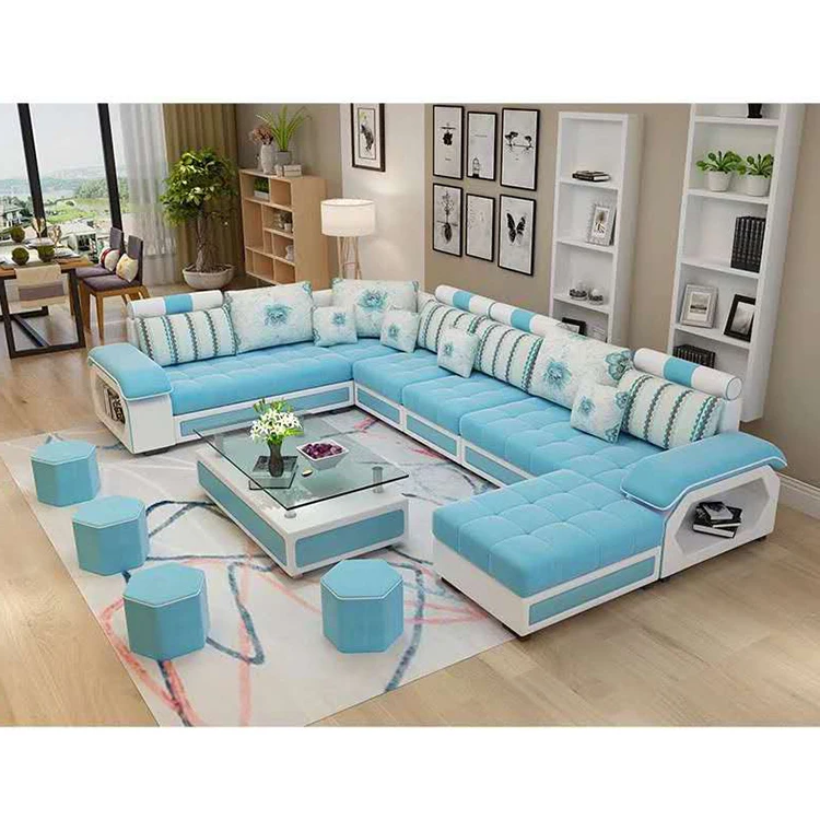 Wooden Frame Custom Pattern 7 Seater Sofa Set Furniture Living Room for Living Room