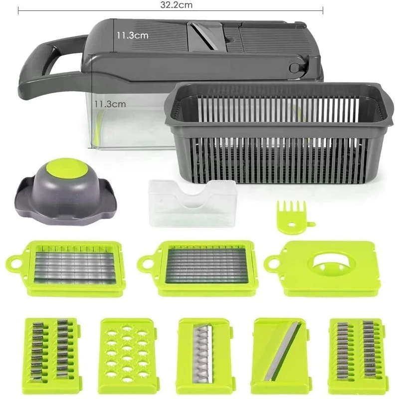 Multi Function 12 in 1 Fruit and Vegetable Veggie Onion Carrot Potato Cheese Mandoline Chopper Grater Slicer Cutting Tool