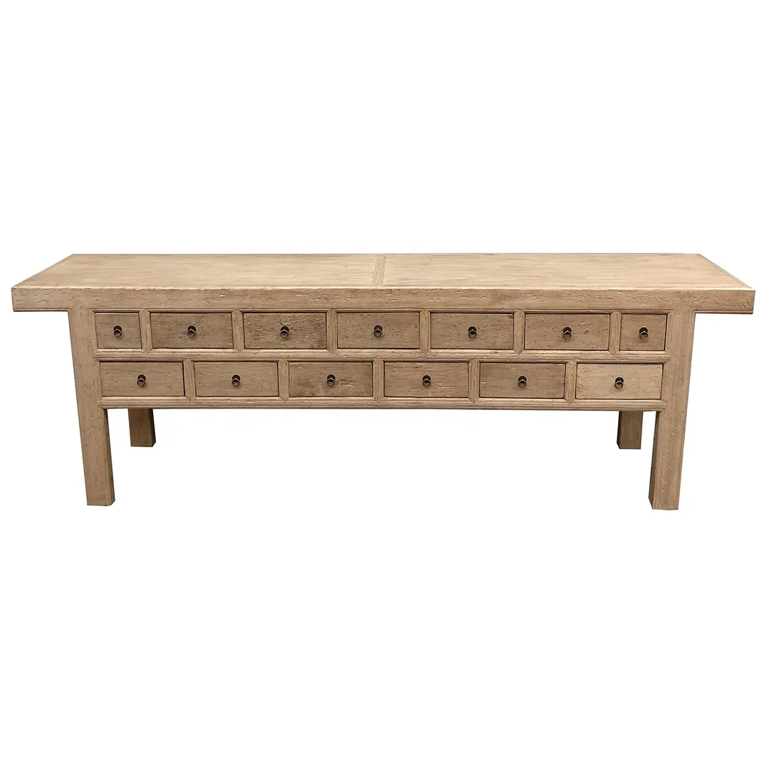 Chinese Reproduction Recycled Solid Wood Furniture Living Room Distressed Natural Color Sideboard