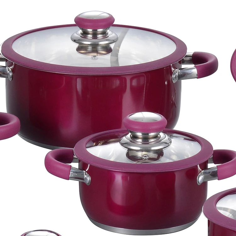 Popular 12Pcs Stainless Steel Cookware Set With Coloring Silicone Handle details