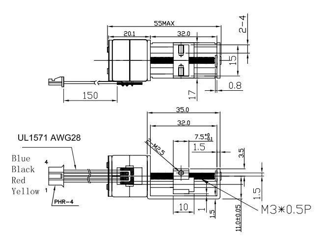 High Precision 4-wire 20mm Linear Stepper Motor with 1.5 kg Thrust for Precision Instruments