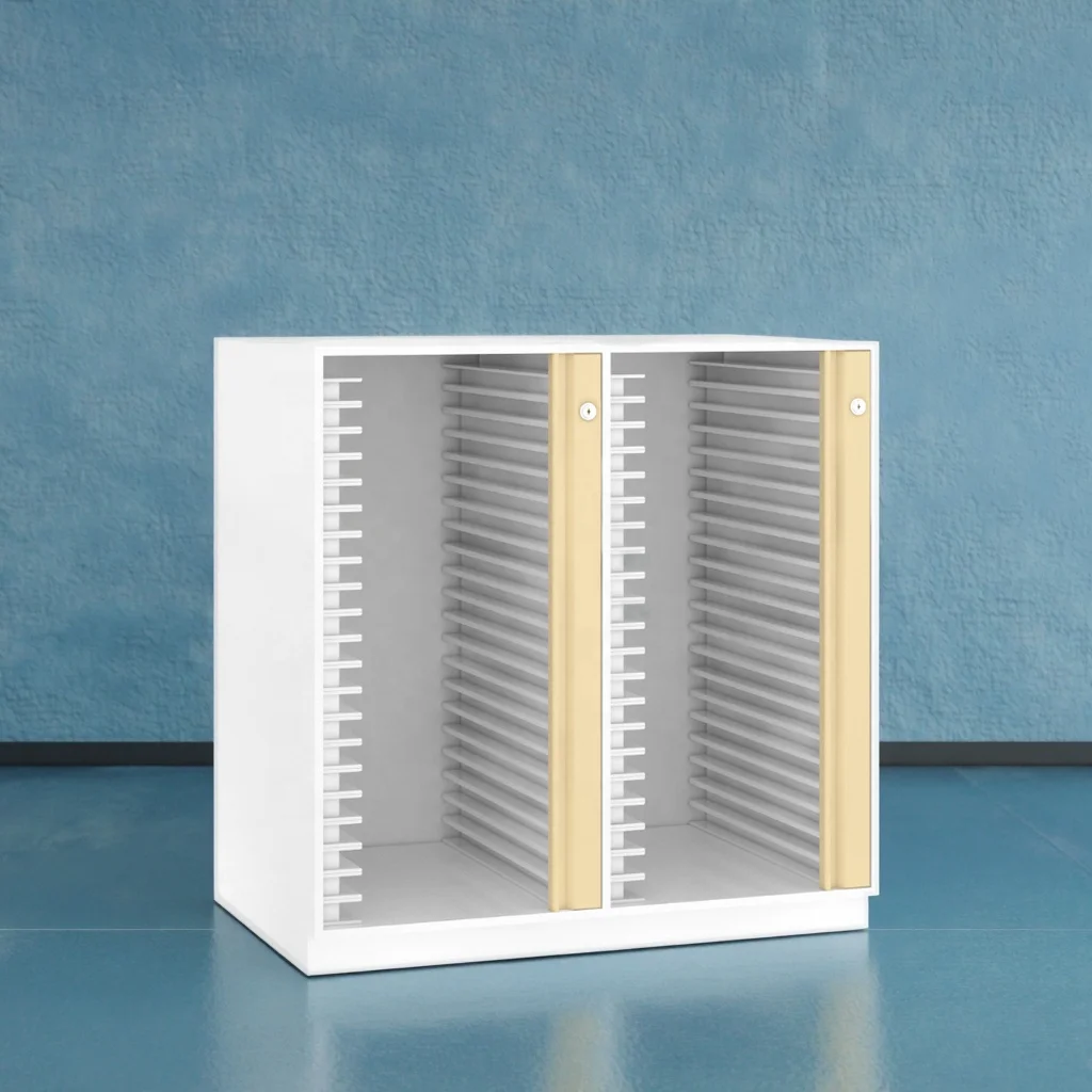 Patient Records Stainless Steel Vertical Filing Organizer Cabinet for Hospital Clinical Archives Lockable Doors RFID Tag Holders 6