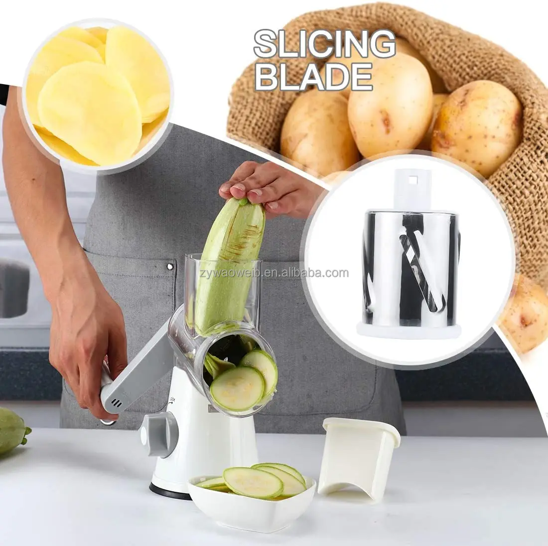 Rotary Cheese Grater Shredder 3 Multi Blade Manual Vegetable Slicer with Non-slip Suction Base Nuts Grinder Cheese Shredder With