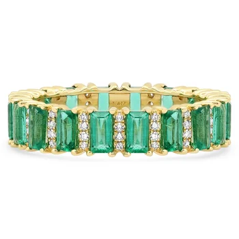 Gemnel high quality emerald cut emeralds with diamond accents eternity band ring