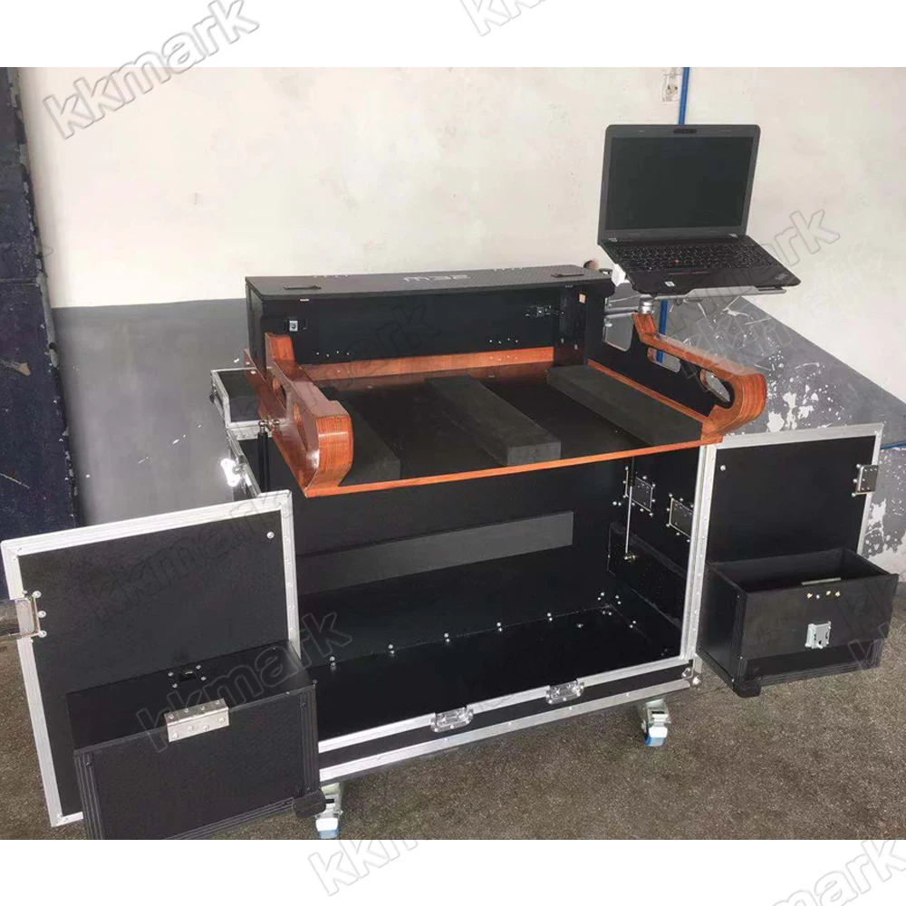 KKMARK Flip Flight case for Midas M32 M32R Behringer X32 Wing Yamaha Allen Heath QU6 QU7 Mixer with Computer Table