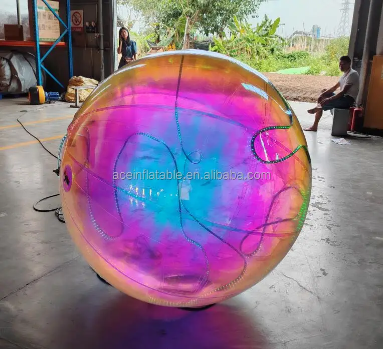 Decorative Inflatable Sphere Metallic Balls Inflatable PVC Disco Ball Iridescent Inflatable Mirror Ball with LED Light
