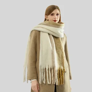 Roregal Winter New Thickened Windproof Scarf Tassel Rainbow Cashmere Scarf Female Plaid Fringe Warm Polyester Scarf Shawl