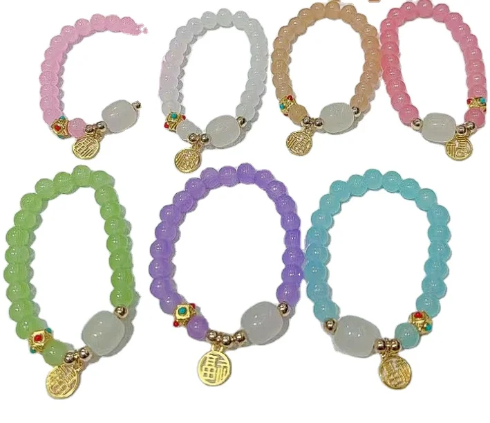 Custom logo Charm Glass Stone Beaded Bracelets Chinese Style Fashion Charm Gemstone Bracelets Premium Souvenir Gifts