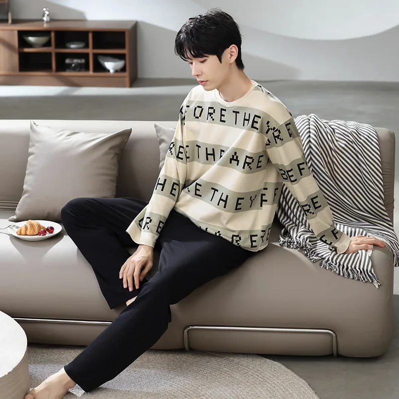 Pigiama Uomo In Cotone E Spandex A Maniche Lunghe - Set Righe, Morbido E Traspirante, Con Tasche