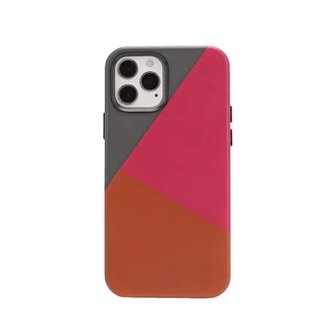 Zenos leather color-blocking magnetic phone case, three-color leather phone back cover, suitable for Iphone 12.13.14.15 series