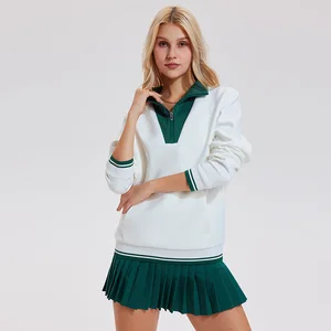Latest Women's POLO Collar Fitness Hoodie Loose-Fitting Golf Dress Sports Running Shorts Skirts Long-sleeved Gym Fitness Sets