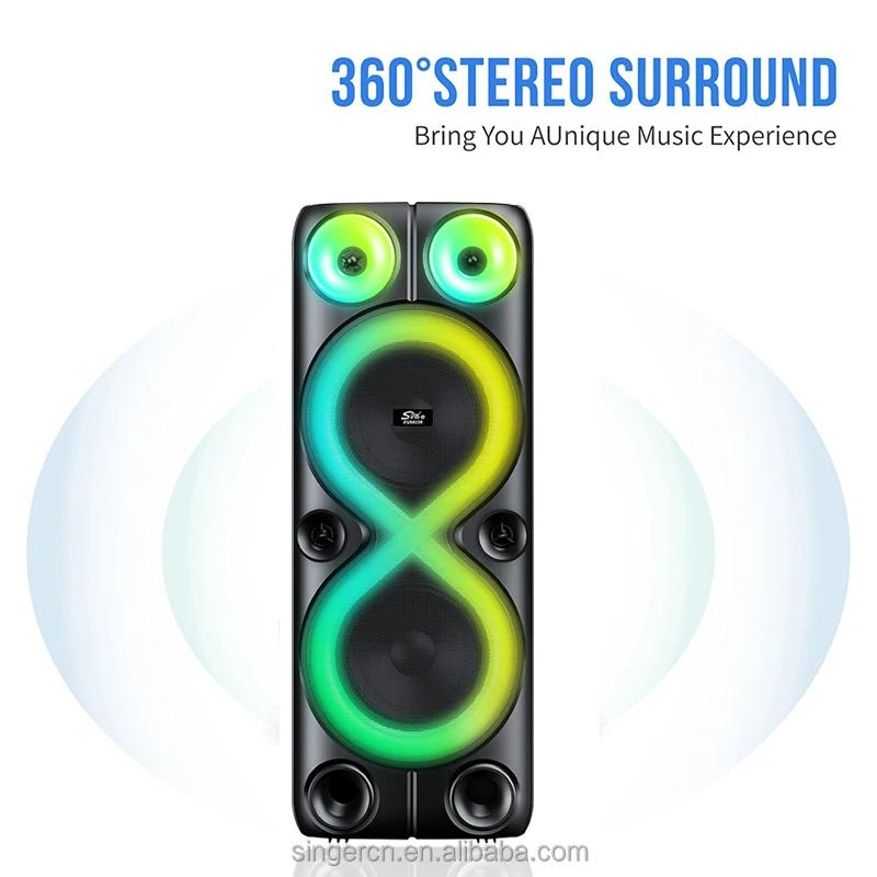 Portable Dual 8 Inch Bluetooth Speaker with Subwoofer, Microphones