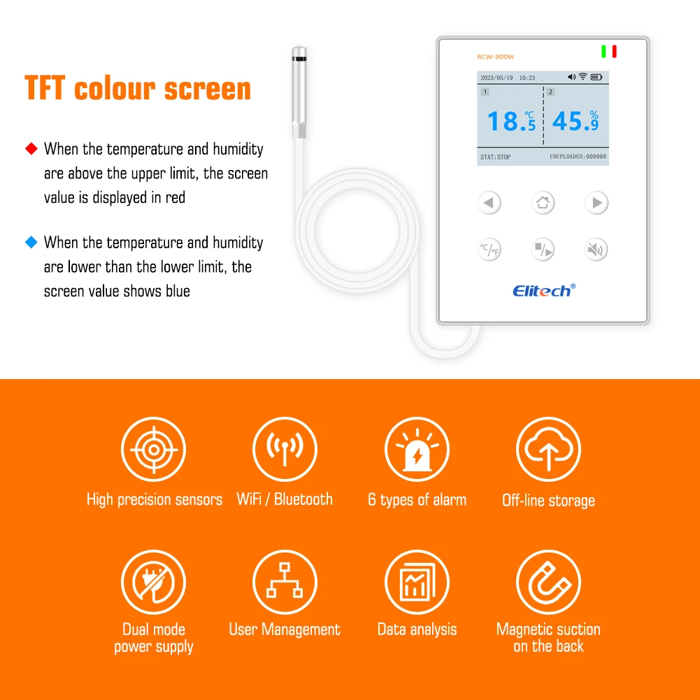Newest Elitech RCW-800WiFi Temperature and Humidity Data Logger Wireless Remote Monitor - Both 2.4GHz and 5GHz Supported