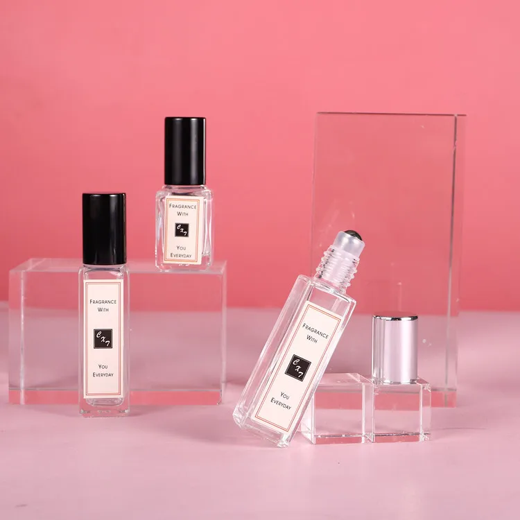 20 ml Empty French Square Clear Glass Roll on Bottle With Gold Black Cap Stainless Steel Roller for Essential Oil Perfume