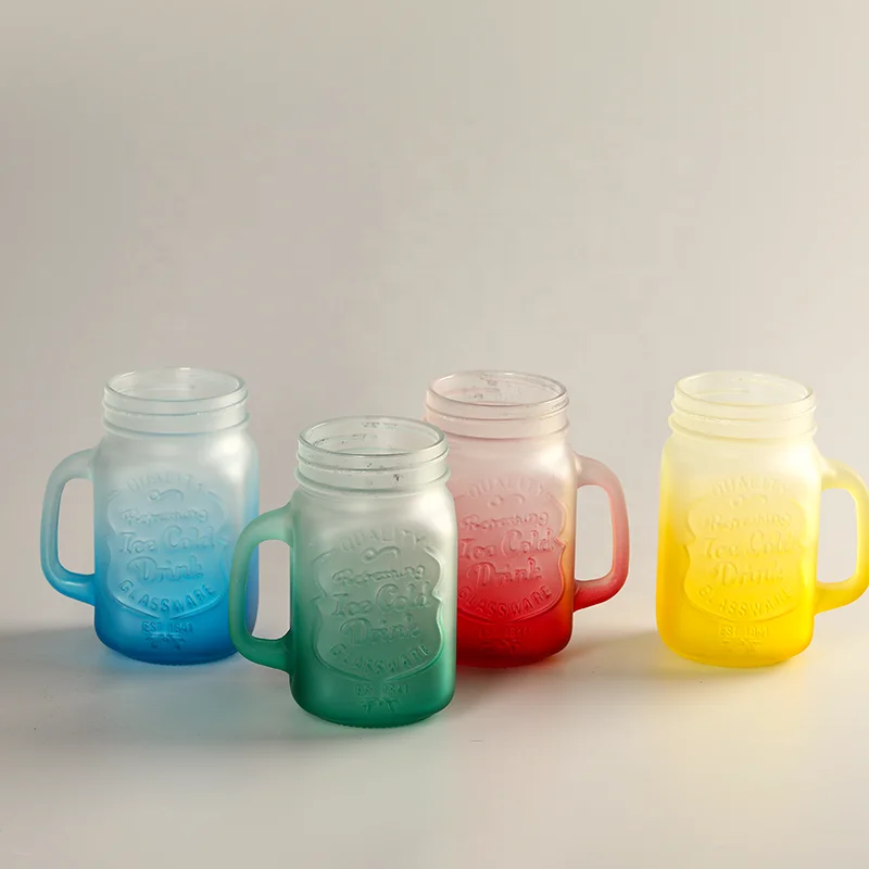Reusable 16oz 450ml Colored Mason Glass Juice Drinking Jar With Straw Lid Glass Mug for Iced Lemon Water Juice Drinking