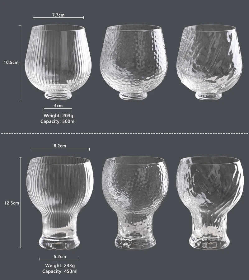 Wholesale Custom 500ml Modern Japanese Style Hammered Ribbed Swirl Stemless IPA Sensory Drinking Craft Beer Tulip Glass Tumbler