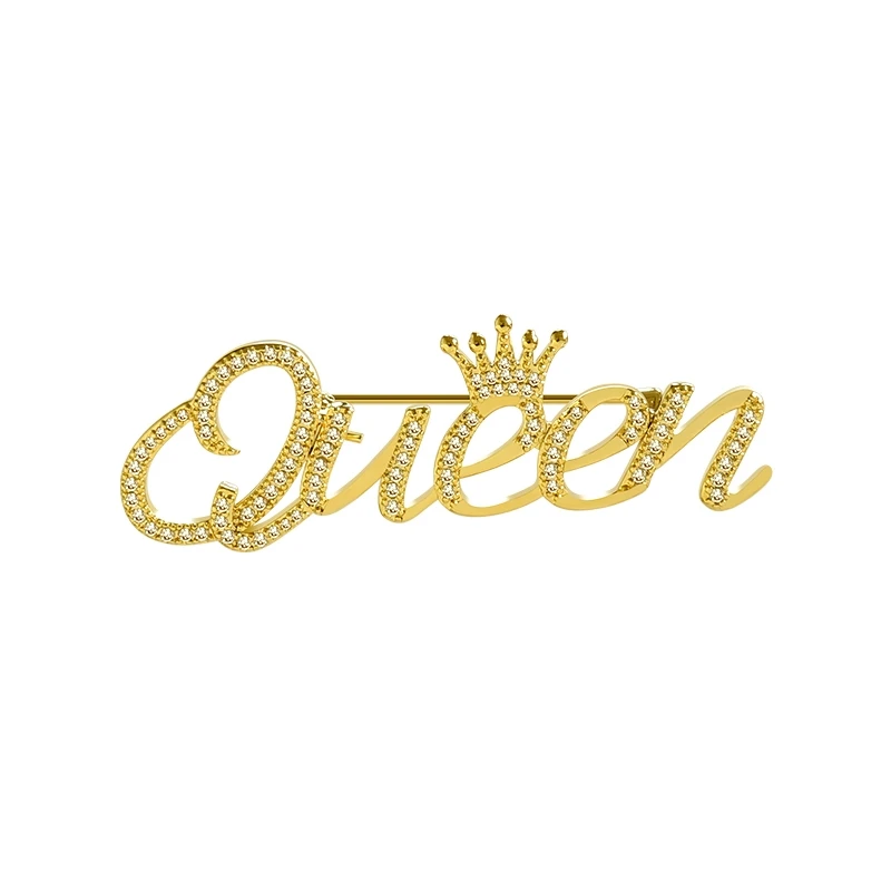 Personality Queen Alphabet Zircon Crown Custom Name White Gold Plated Fashion Brooch