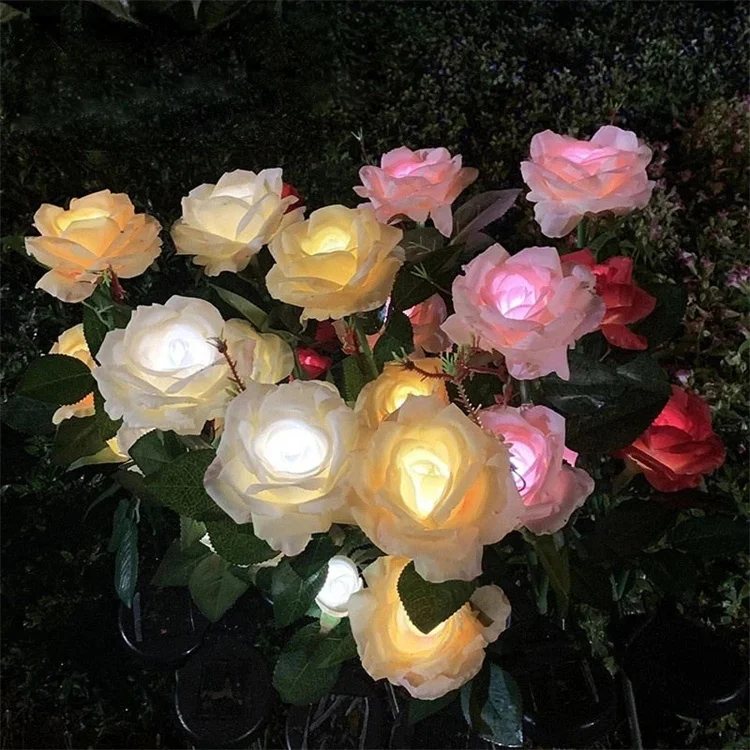 Solar Powered Rose Flower Garden Stake Light LED Solar Rose Lights Outdoor Waterproof for Garden Park Decoration