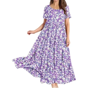 New Arrival Summer Casual Maxi Dress V-neck  Floral Print Empire Waist Plus Size Women Dress