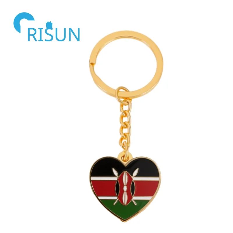 Kenya National Flag Keychain - Stainless Steel & Inlaid Glass, Gift Keyring