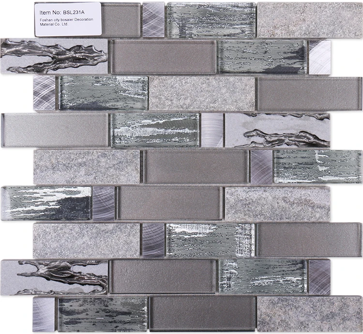 New trend mosaik fliesen grey green quartz aluminum crystal glass tiles mosaics