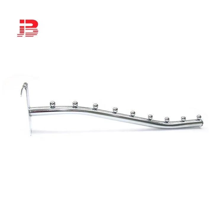 7 beads bended round tube supermarket metal chrome waterfall display hook for gridwall