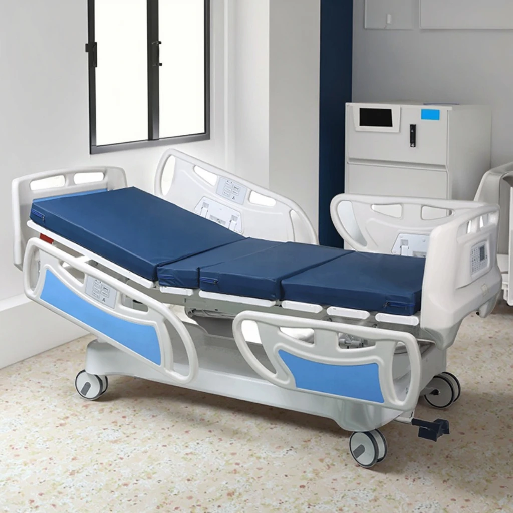 Adjustable Modern Foldable Metal Hospital Medical Bed with 4 Motors Infusion & PP Guardrails for ICU Gym School & Hotel Use 2