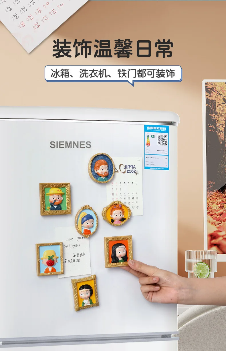 Resin refrigerator sticker 3d three-dimensional world famous painting characters jewelry gifts arts and crafts magnet sticker manufacture