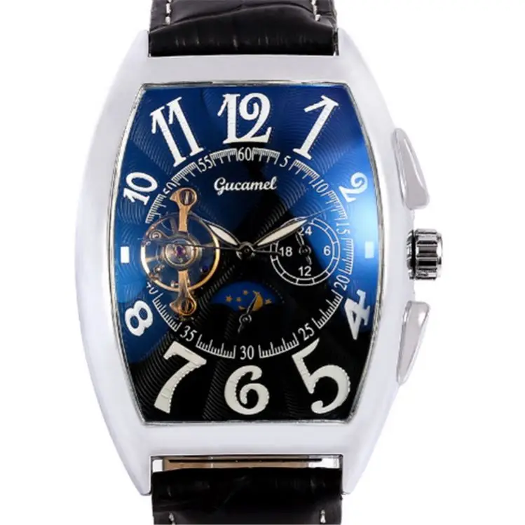 Gucamel 065 Fancy Black Gents Mechanism Watch Super Pu Leather Strap 24 Hour Moon Phase Full Automatic Business Watch Supplier Buy Fancy Black Gents Mechanism Watch Moon Phase Full Automatic