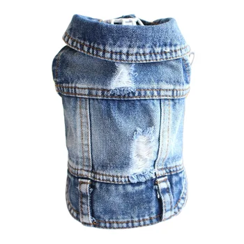Hot Sale In Stock wholesale Pet Clothes designer Jean Vest Overalls Cat Coat  Ripped Dog Jacket for Puppy Small