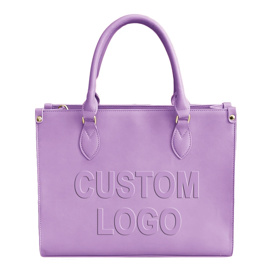 Custom Embossed Logo Medium Vegan Leather Bags Women Handbags Ladies Purses Custom Tote Bags